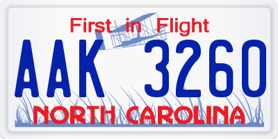 NC license plate AAK3260