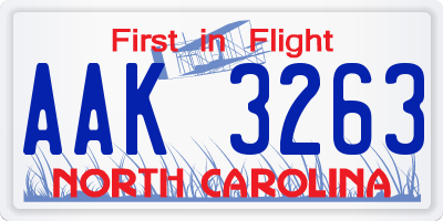 NC license plate AAK3263