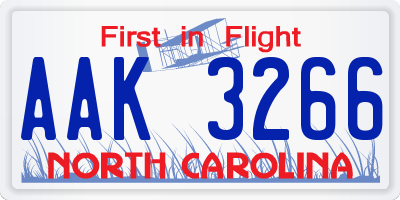 NC license plate AAK3266