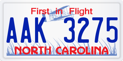NC license plate AAK3275