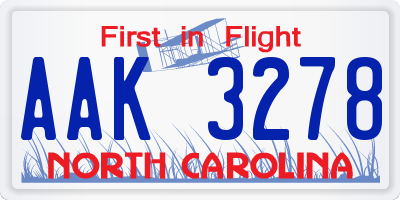 NC license plate AAK3278