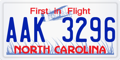 NC license plate AAK3296