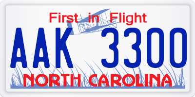 NC license plate AAK3300