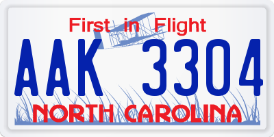 NC license plate AAK3304