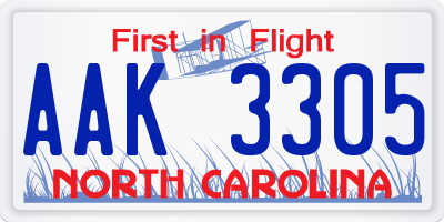 NC license plate AAK3305