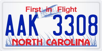 NC license plate AAK3308
