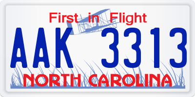 NC license plate AAK3313