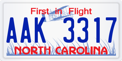 NC license plate AAK3317