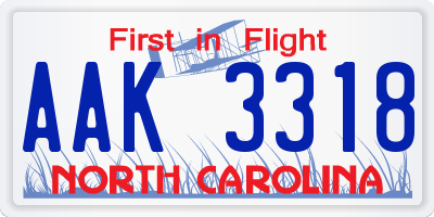 NC license plate AAK3318