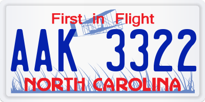 NC license plate AAK3322