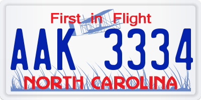 NC license plate AAK3334