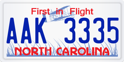 NC license plate AAK3335