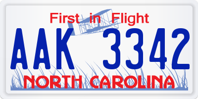 NC license plate AAK3342