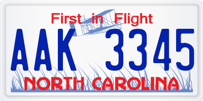 NC license plate AAK3345
