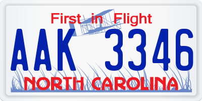 NC license plate AAK3346