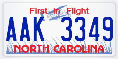 NC license plate AAK3349