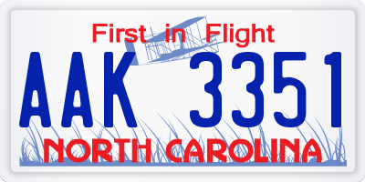 NC license plate AAK3351