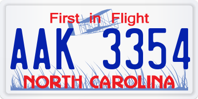 NC license plate AAK3354