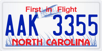 NC license plate AAK3355