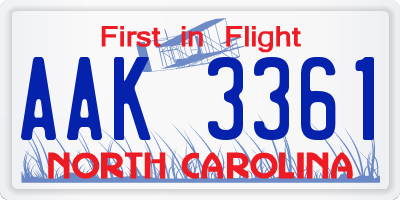 NC license plate AAK3361