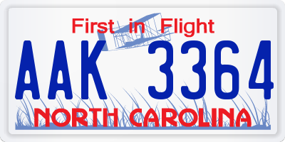 NC license plate AAK3364