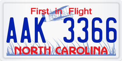 NC license plate AAK3366