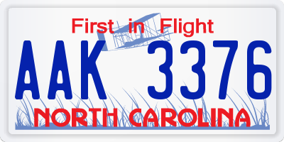NC license plate AAK3376
