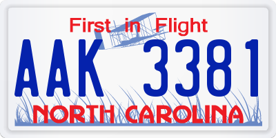 NC license plate AAK3381