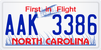 NC license plate AAK3386