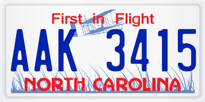 NC license plate AAK3415