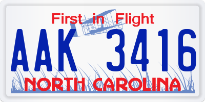 NC license plate AAK3416