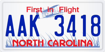 NC license plate AAK3418