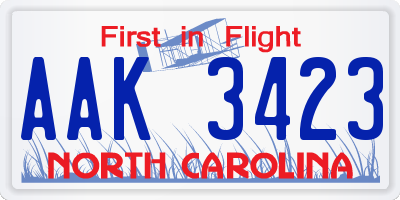 NC license plate AAK3423