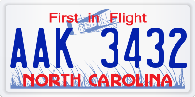 NC license plate AAK3432