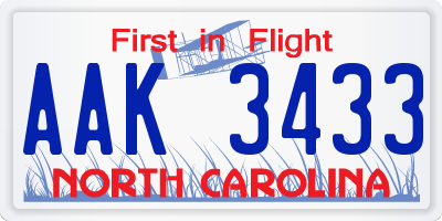 NC license plate AAK3433