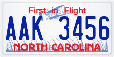NC license plate AAK3456
