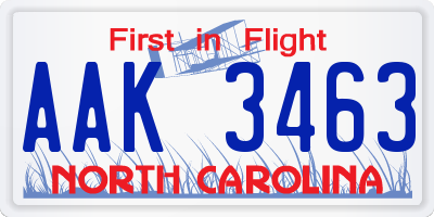 NC license plate AAK3463