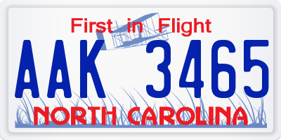 NC license plate AAK3465