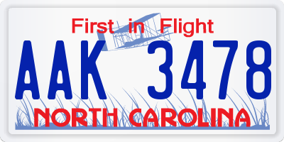 NC license plate AAK3478