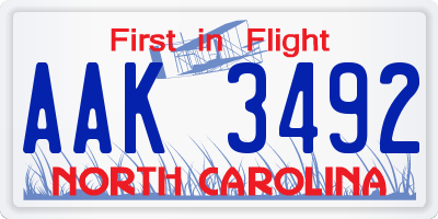 NC license plate AAK3492