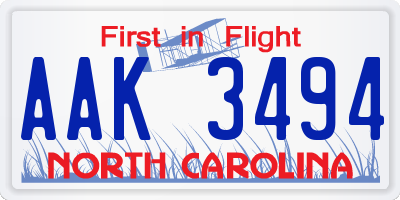 NC license plate AAK3494