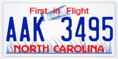 NC license plate AAK3495