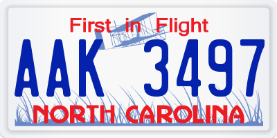 NC license plate AAK3497