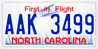 NC license plate AAK3499