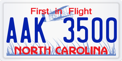 NC license plate AAK3500