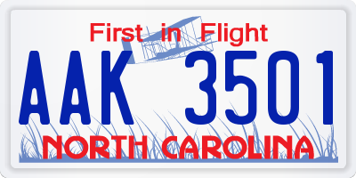 NC license plate AAK3501