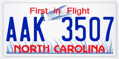 NC license plate AAK3507