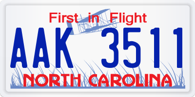 NC license plate AAK3511