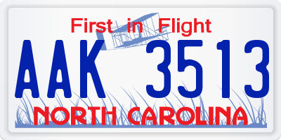 NC license plate AAK3513