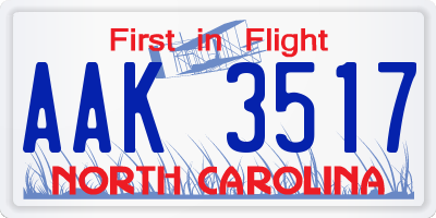 NC license plate AAK3517